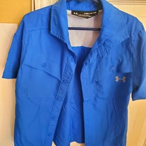 Boys Blue Button Up Under Armour